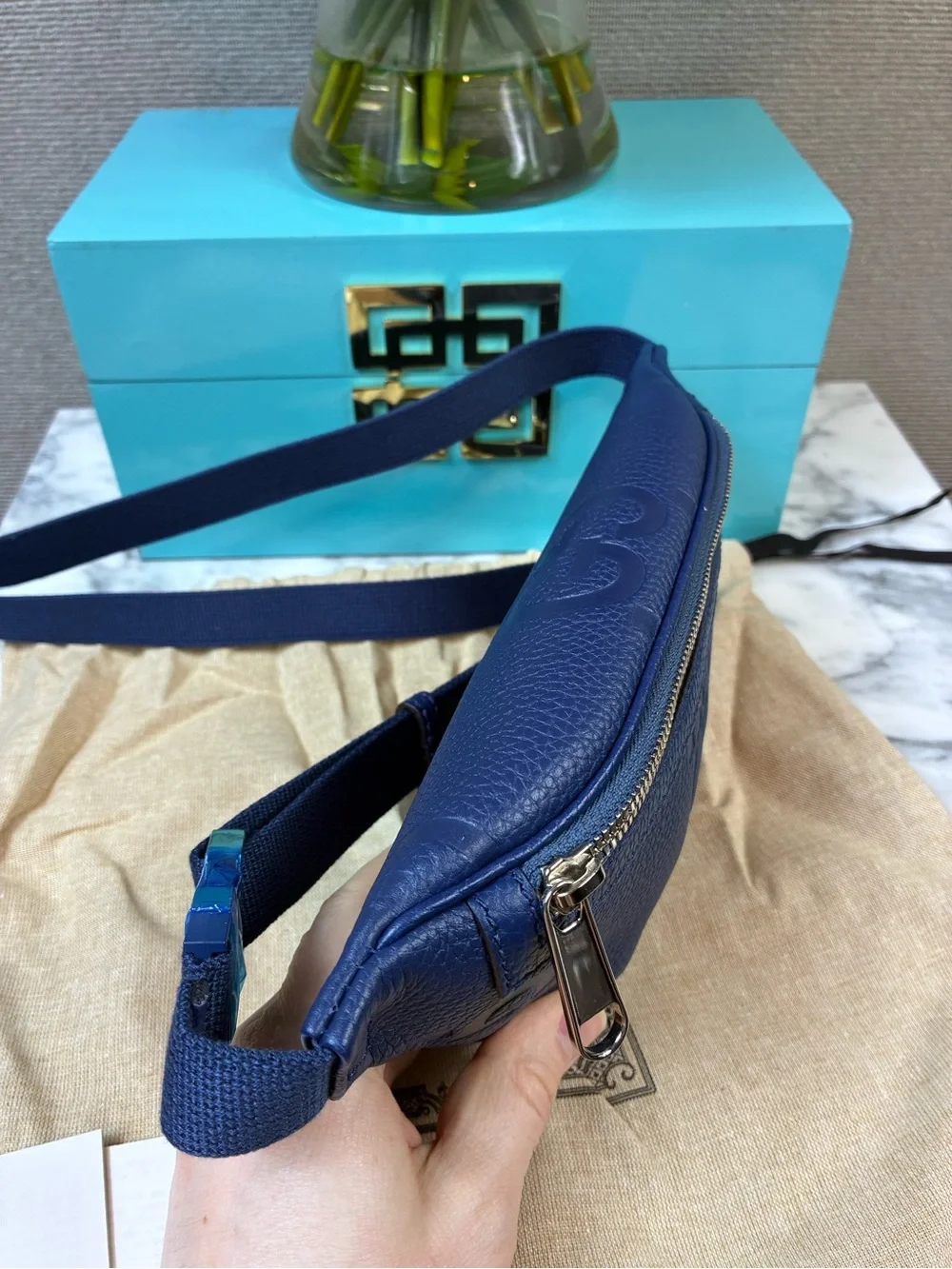 Gucci Jumbo GG Blue Leather Small Belt Bag Size 90cm - NWT Authentic - Picture 4 of 12